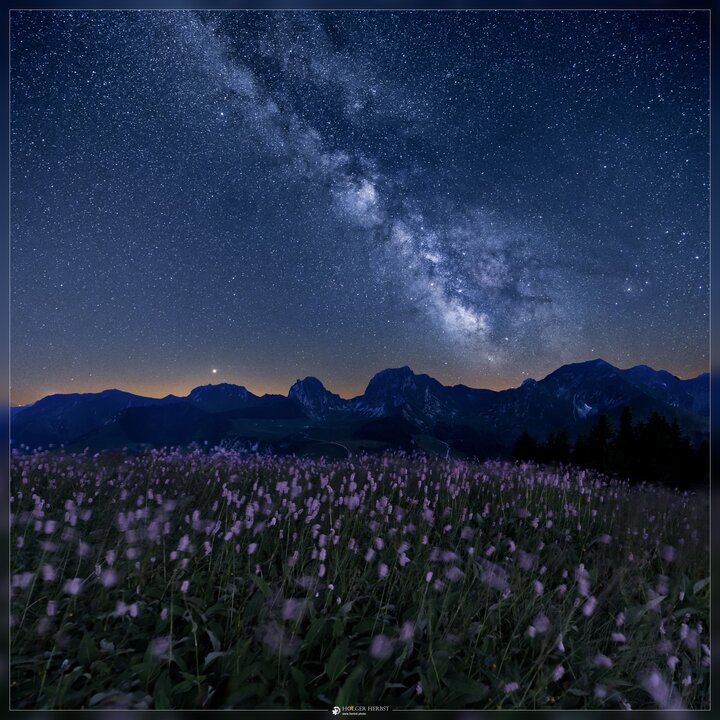 Gantrisch Gebirge bei Nacht mit der Milchstrasse und Sternen am Himmel Dark Sky  | © Holger Herbst